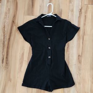 SHEIN Black Button-Front Romper